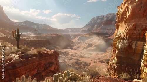 A panoramic view of a desert canyon