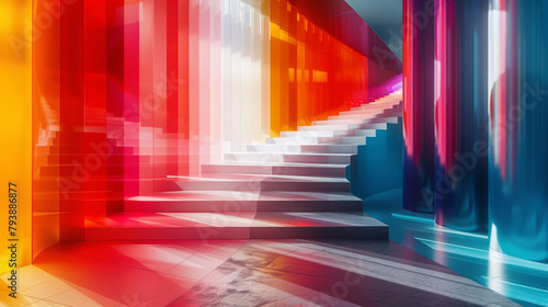 gradient color hall with steps, interior background 