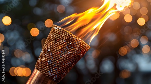 Close-up of the Olympic flame being transported to the opening of the Olympic Games. Concept: sports