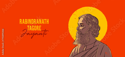 Rabindranath Tagore Jayanti vector illustration. A well known poet, writer, playwright, composer, philosopher, social reformer and painter from India.