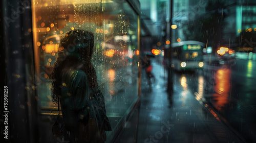 femme attendant sous la pluie 