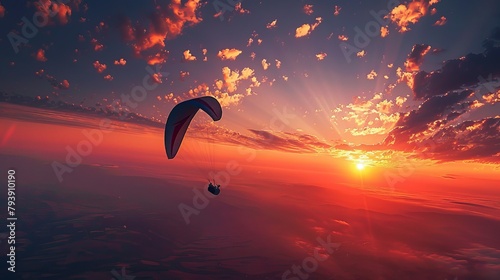 A glider soars through the sunset sky, epitomizing the excitement and liberty of paragliding