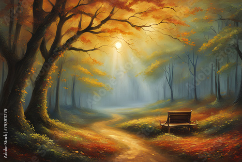 Sun illuminates artful depiction of autumn forest