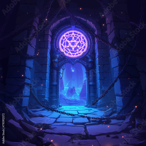 次の世界、エリアへと通じる分岐点となる魔法の扉 異世界ファンタジーゲームアニメ