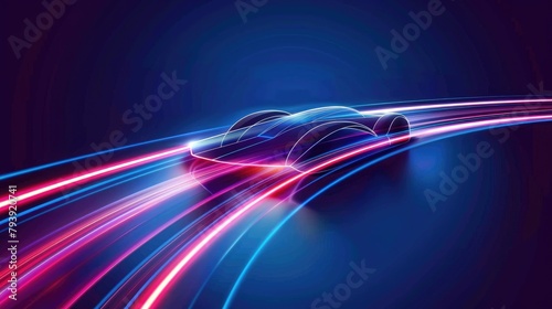 Neon sports racing car, horizontal banner