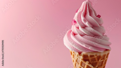 Ice cream cone vanilla and strawberry flavors on a pink background, Copy space