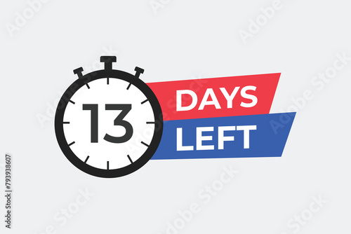 13 days to go countdown template. 13 day Countdown left days banner design. 13 Days left countdown timer