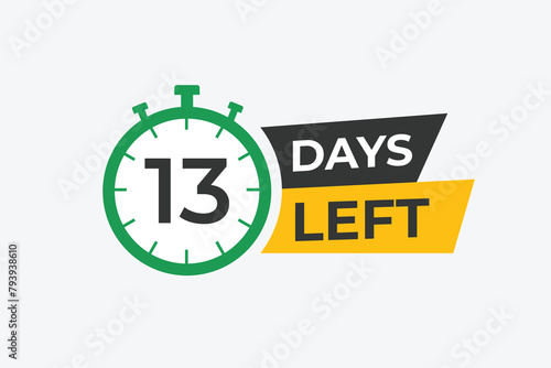 13 days to go countdown template. 13 day Countdown left days banner design. 13 Days left countdown timer