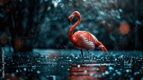 Flamingo standing in the water with beautiful nature background