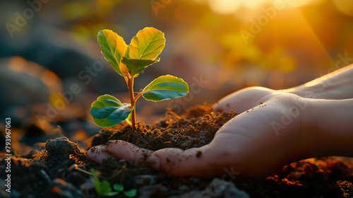 Planting trees. Plant in Hands. Ecology concept. Nature Background. Green world and Earth day concept. Ecology and ecological balance. 
