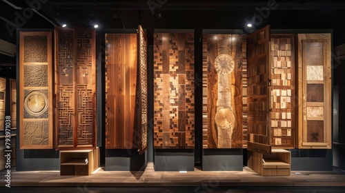 A tapestry of wood cabinet doors on display, merging the lines between modern luxury and vintage allure