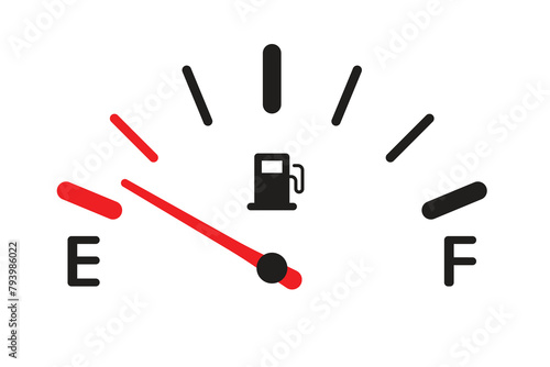 Empty tank. Fuel level indicator, diesel or gasoline level, car or motorcycle fuel gauge.
