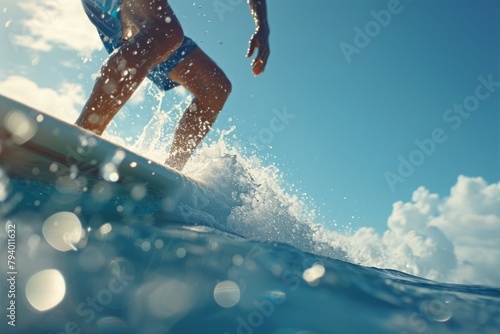 With the salty breeze, the person stood tall and confident on the surfboard, relishing the exhilarating sensation of riding the waves, a moment of pure enjoyment amidst the vast expanse of the ocean