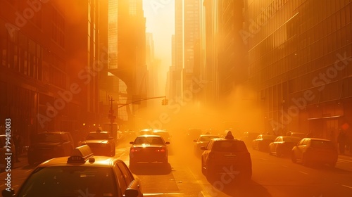 Sweltering City Streets Engulfed in Heatwave's Hazy Embrace