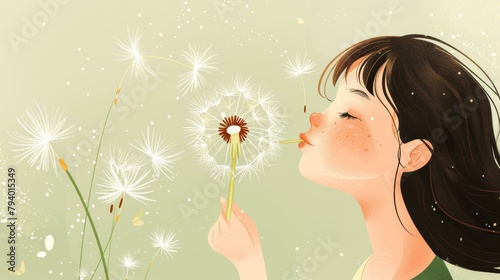 A girl blowing a dandelion