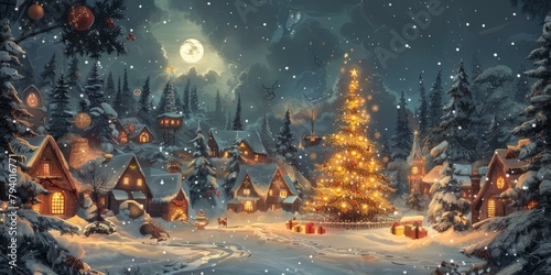 b'Christmas Village in the Moonlight'