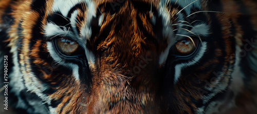 Extreme closeup of a tiger with a menacing look in its eyes