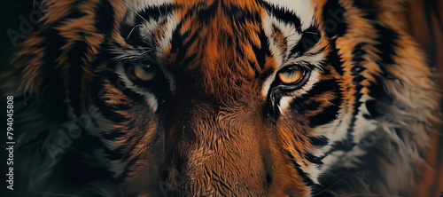 Extreme closeup of a tiger with a menacing look in its eyes