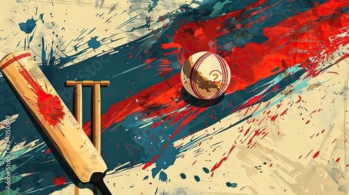 Cricket ball bat, ball with wicket vector illustration