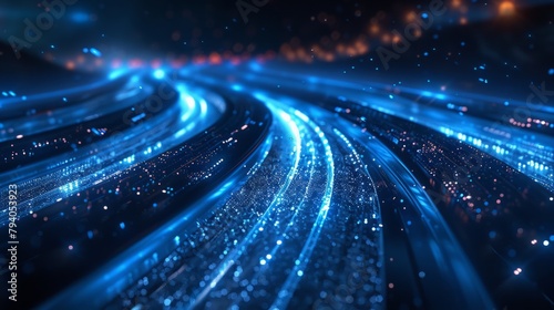 Background material: Blue particle road with a sense of technology, long exposure traffic flow