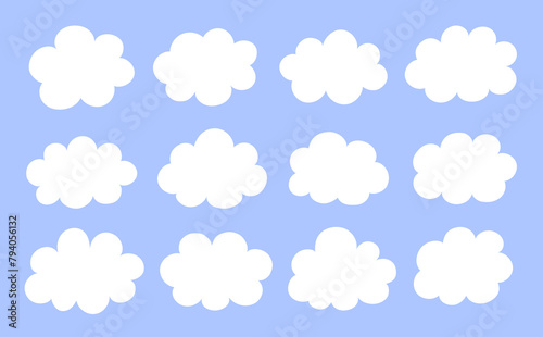 シンプルな手書きの雲のフレームセット