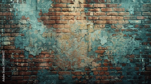 Old brick wall, wide lens, faded colors for an authentic vintage texture background