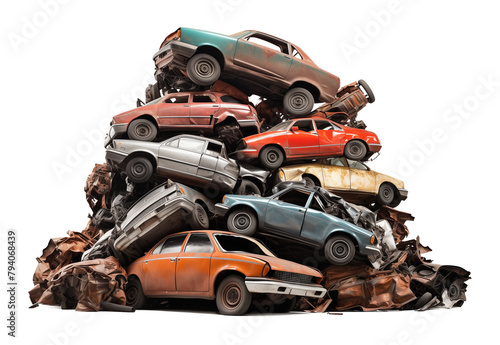 Car Junk Pile Isolated on Transparent Background 