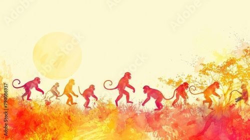Mischievous Monkeys Cheerful Watercolor Frolic in a Vibrant Clipart Landscape