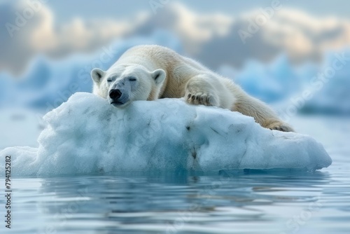 Relaxing Polar Bear on Iceberg. Global Warming Concept. --ar 3:2 --style raw --stylize 250 Job ID: 25a5247b-5c3e-459a-b3dc-b800292ba3fd
