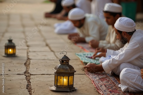 Eid ul fitr 2024 Traditional eid al fitr greeting card with religious symbol vector