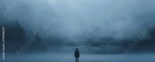 a person standing in the fog