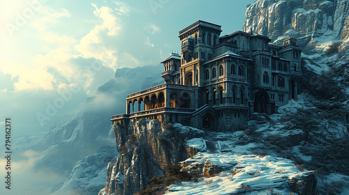 A Frostcovered Beautiful Fortress On A Top of Glacial Mountain
