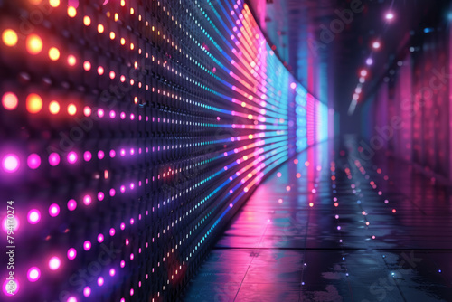A digital wallpaper featuring a neon grid that pulses to the beat of electronic music, changing colo