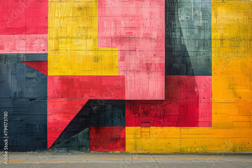 A mural that consists of nothing but clean, straight lines that intersect at unexpected angles, crea