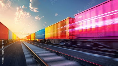 Dynamic freight train motion blur at sunset