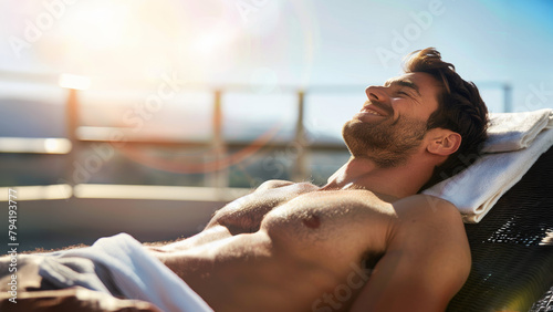 Beau jeune homme musclé faisant la sieste en plein soleil en été.