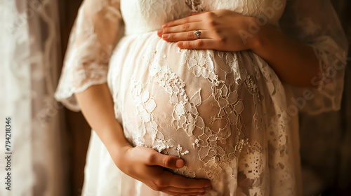 A pregnant woman touching her big belly, Woman holding big pregnant stomach, Mother, pregnancy, people and expectation