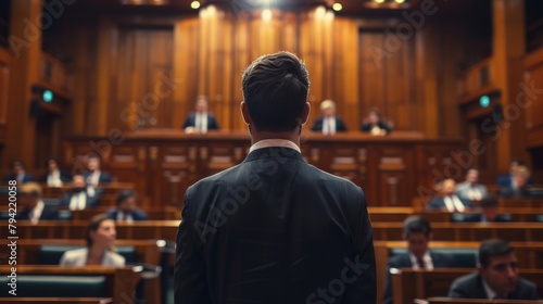 A man in a suit stands in front of a panel of lawmakers passionately advocating for strong counterterrorism measures that also uphold the fundamental rights of all individuals. .