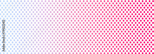 Różowo - niebieski półton, halftone. Baner, miejsce na tekst. Różowe kropeczki na białym tle. Bezszwowe, niebieskie kropeczki, delikatne, cukierkowe tło.