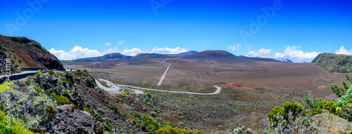 Panoramic view of volcanic landscape at La Plaine des Sables at Reunion Island