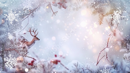 A whimsical and enchanting Christmas background featuring playful elves and magical sleigh rides