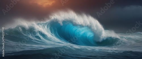 Blue sea with strong waves, high waves close up. Generative AI, Generative, AI