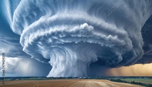 Sculpted super-cell, a mesocyclone weather formation thunderstorm clouds, drifting majestically