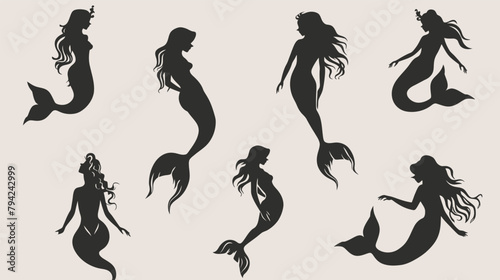 a set of silhouettes of mermaids
