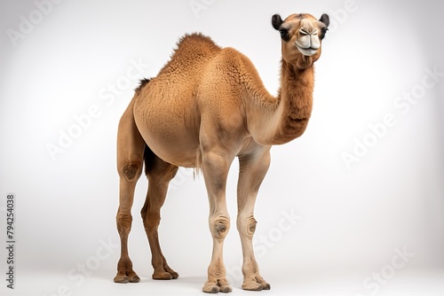 Portrait of a camel on a white background.