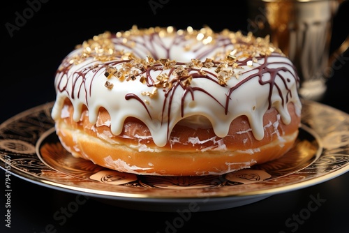 Donut gold stuffed with vanilla, covered with icing., generative IA