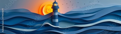 A papercut journey reveals a winding path leading to a shining lighthouse, representing the guidance and support that leads a business to success