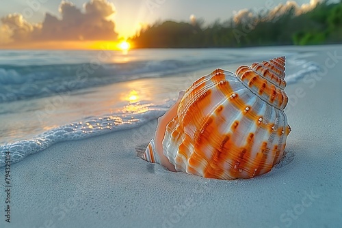 A Triton Shell Basking in the Sun on the Pristine Sands of Derawan Island, Borneo, Indonesia