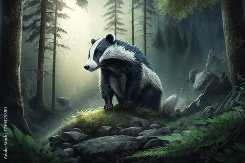 Badger sitting on top of a rock