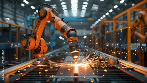 Monitoring Robotic Welding Arms in a Smart Factory with Digital Manufacturing Software. Concept Smart factories, Robotic welding arms, Digital manufacturing software, Monitoring systems